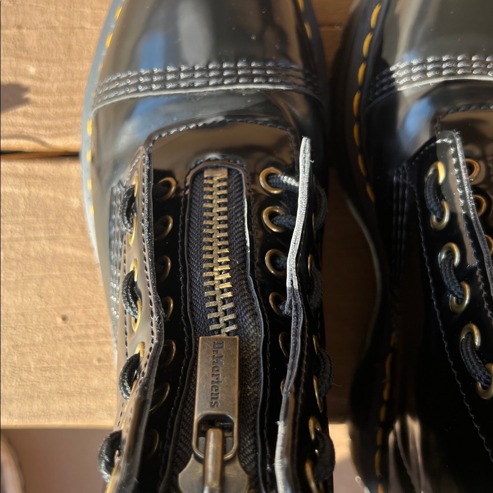 Dr. Martens Black Vegan Sinclair Zip Platform Boots with Yellow Stitching - Picture 4 of 7